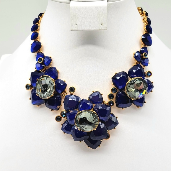 Oscar de la Renta Cobalt Blue Swarovski Crystal Flower Statement Necklace - Picture 6 of 14